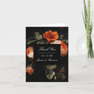 Dark Romantic Floral Rozen Dutch Master Wedding Bedankkaart