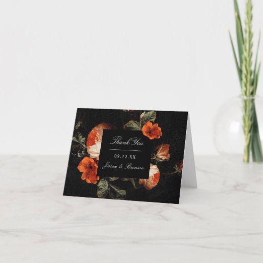 Dark Romantic Floral Rozen Dutch Master Wedding Bedankkaart (Voorkant)