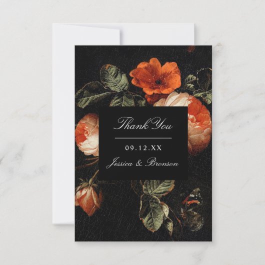 Dark Romantic Floral Rozen Dutch Master Wedding Bedankkaart (Voorkant)
