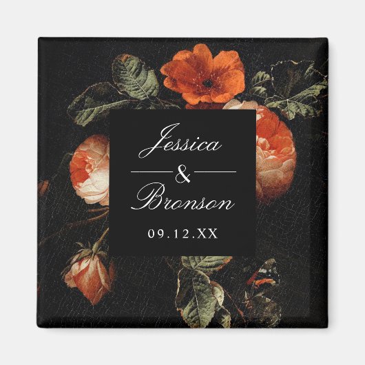 Dark Romantic Floral Rozen Dutch Master Wedding Magneet (Voorkant)