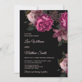 Dark Romantic Hand Drawn Roses Wedding Kaart