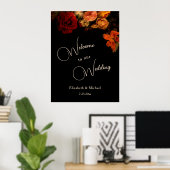 Dark Romantic Painted Flowers Wedding Welcome Poster (Thuiskantoor)
