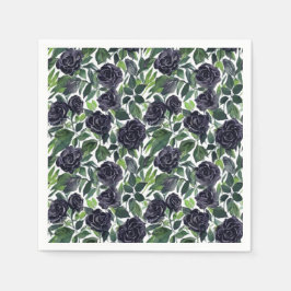 Dark rose delight, watercolor black rose pattern servet