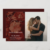 Dark Ruby Florals Save The Date (Voorkant / Achterkant)