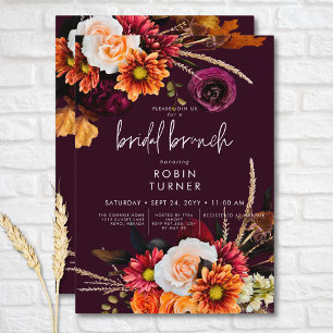 Dark Russet Boho Bloemen Bourgondië Bridal Brunch Kaart