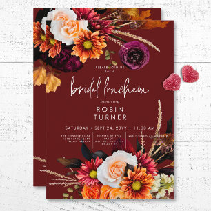 Dark Russet Boho Bloemen Rust Bruids Luncheon Kaart