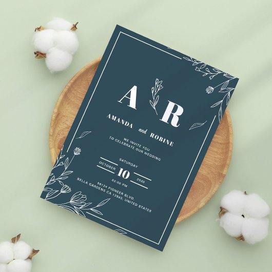 Dark Sage Botanical Wedding Invitation Kaart