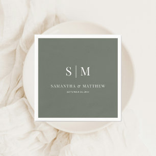 Dark Sage Eenvoudige Elegante Paar Initialen bruil Servet