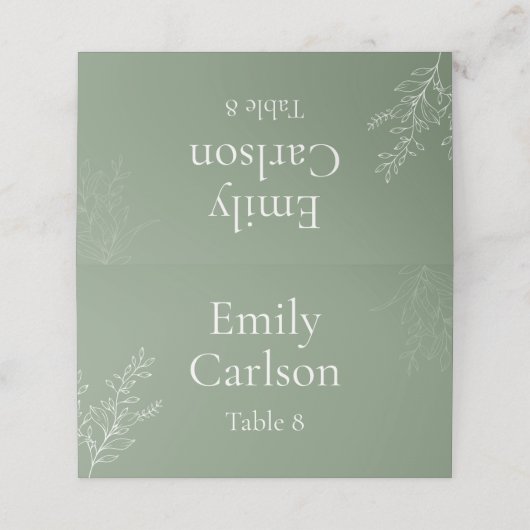 Dark Sage Green Botanical Place Card (Buitenkant ongevouwen)