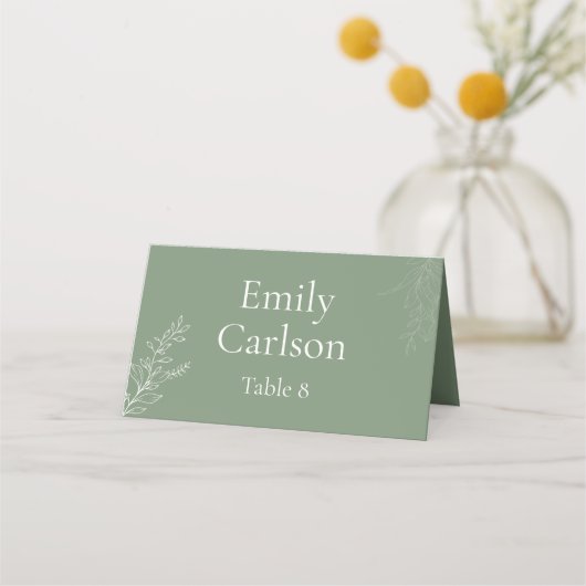 Dark Sage Green Botanical Place Card (Voorkant)