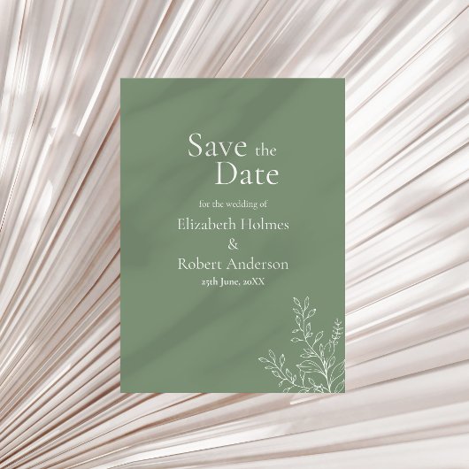 Dark Sage Green Botanical Save the Date Kaart
