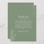 Dark Sage Green Botanical Thank You Card Bedankkaart (Voorkant / Achterkant)