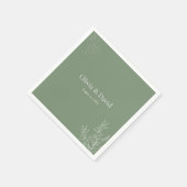 Dark Sage Green Botanical Wedding Napkin Servet (Hoek)
