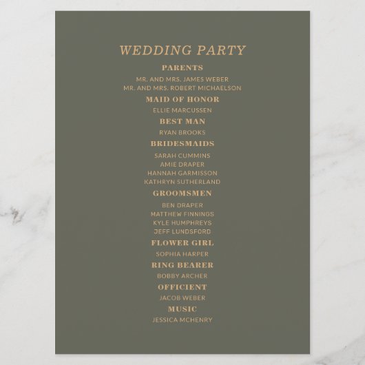 Dark Sage Green Wedding Program Bruidsfeest Programma (Achterkant)