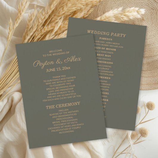 Dark Sage Green Wedding Program Bruidsfeest Programma