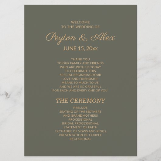 Dark Sage Green Wedding Programme de mariage fête (Devant)