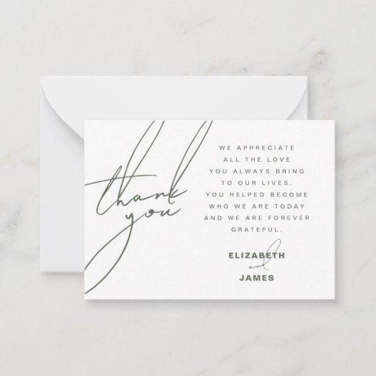 Dark Sage Minimalist Fotobruiloft Bedankt Card Notitiekaartje (Voorkant)