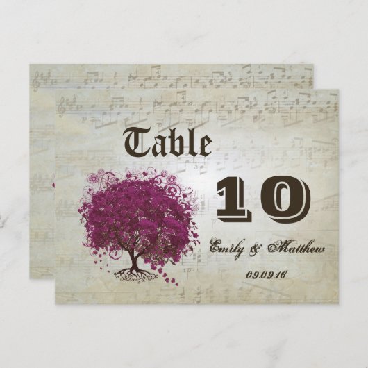 Dark Sangria Heart Leaf Tree Table Number Briefkaart (Voorkant / Achterkant)