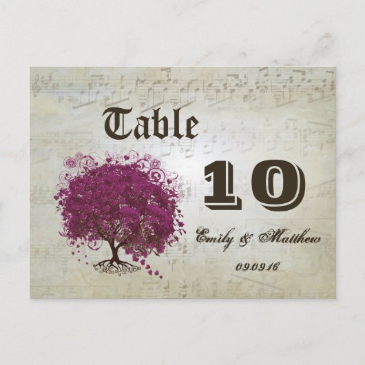 Dark Sangria Heart Leaf Tree Table Number Briefkaart (Voorkant)