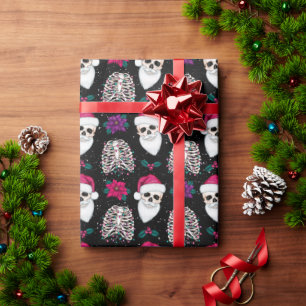 Dark Santa Hat Skeleton kerstcadeautje Cadeaupapier
