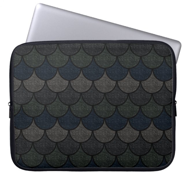 Dark Scalloped Dragon Scale Pattern Laptop Sleeve (Voorkant)