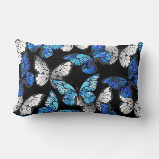 Dark Seamless Pattern with Blue Butterflies Morpho Kussen (Voorkant)
