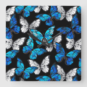 Dark Seamless Pattern with Blue Butterflies Morpho Vierkante Klok