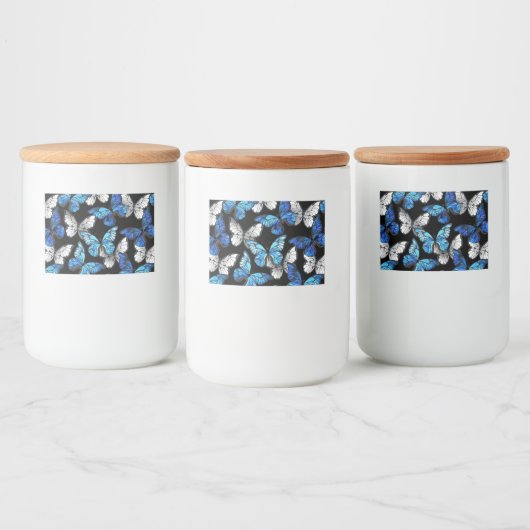 Dark Seamless Pattern with Blue Butterflies Morpho Voedselcontainer Etiket (Flessen)