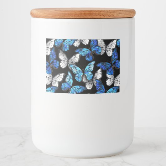 Dark Seamless Pattern with Blue Butterflies Morpho Voedselcontainer Etiket (Voorkant)