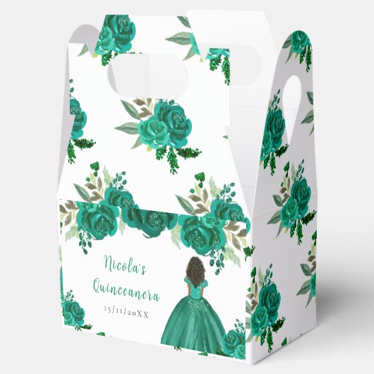 Dark Skin Princess Green Floral Quinceanera Bedankdoosjes (Geopend)
