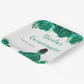 Dark Skin Princess Green Floral Quinceanera Papieren Bordje (Gebogen)