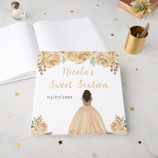 Dark Skin Princess Peach Sweet Sixteen Guest Book Gastenboek (Voorkant open)