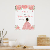 Dark Skin Princess Pink Sweet Sixteen Welcome Poster (Keuken)