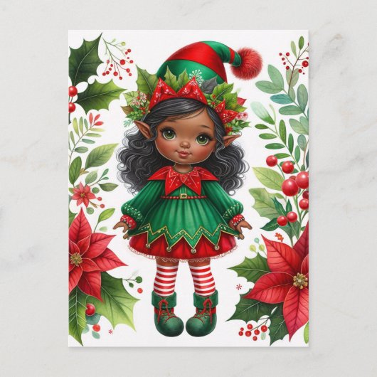 Dark-Skinned Christmas Elf Holiday Briefkaart (Voorkant)