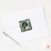 Dark-Skinned Fairy In Mint Green Botanical Vierkante Sticker (Envelop)