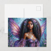 Dark-Skinned Fairy In Purple Floral Briefkaart (Voorkant / Achterkant)