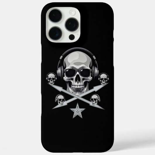 Dark Skull DJ Hoofdtelefoon iPhone 16 Pro Max Hoes (Achterkant)