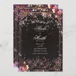 Dark Sparkle Glitter Glam Lights Floral Wedding Kaart