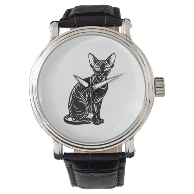 Dark Sphynx Cat – Minimalist Bold Art Horloge (Voorkant)