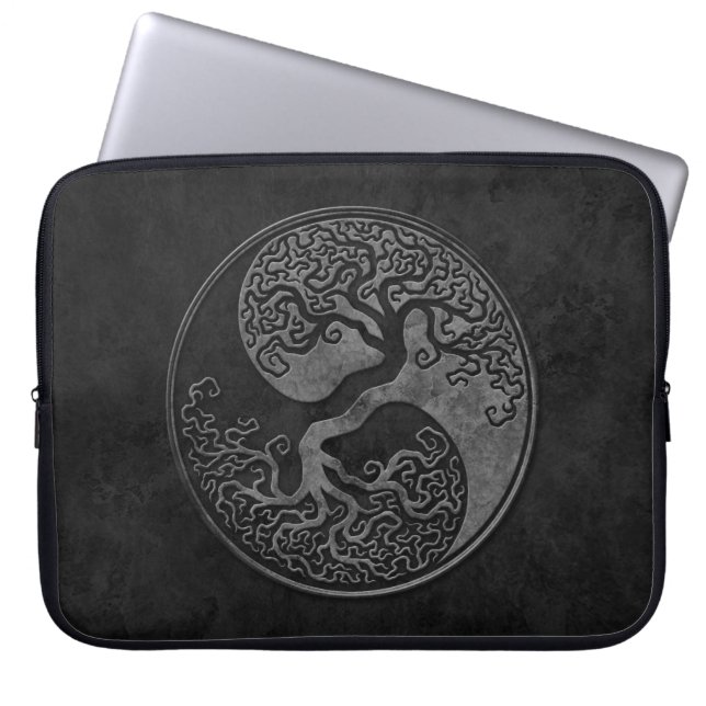 Dark Stone Yin Yang Trees Laptop Sleeve (Voorkant)