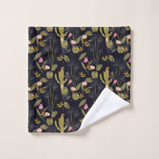 Dark Summer Night Cactus Pattern Bad Handdoek (Wasdoekje)