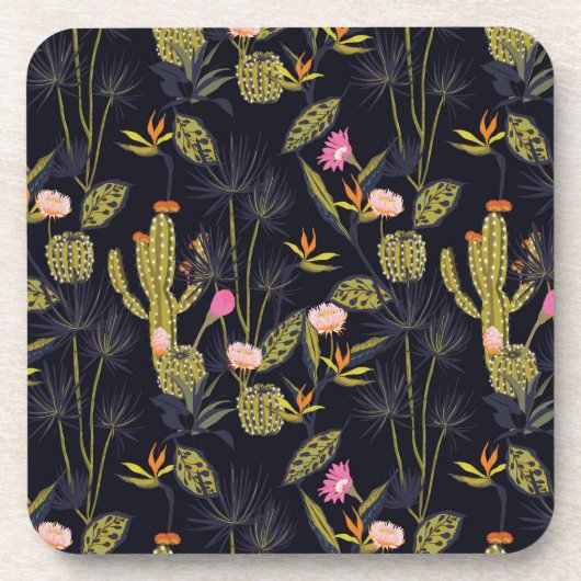 Dark Summer Night Cactus Pattern Bier Onderzetter (Voorkant)