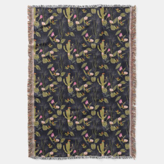 Dark Summer Night Cactus Pattern Deken (Voorkant Verticaal)