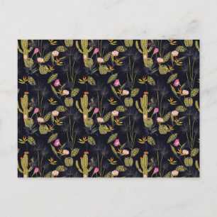 Dark Summer Night Cactus Pattern Feestdagenkaart
