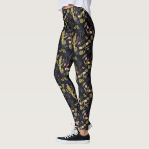 Dark Summer Night Cactus Pattern Leggings
