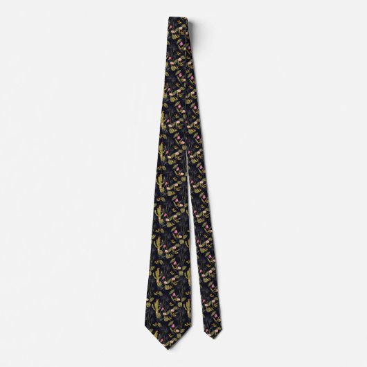 Dark Summer Night Cactus Pattern Stropdas (Voorkant)
