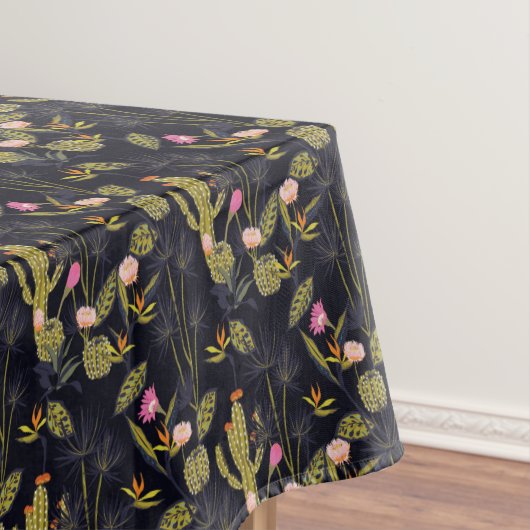 Dark Summer Night Cactus Pattern Tafelkleed (Voorbeeld)