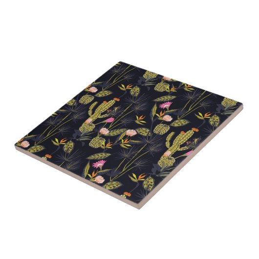 Dark Summer Night Cactus Pattern Tegeltje (Zijkant)