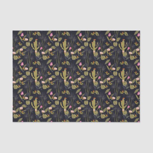 Dark Summer Night Cactus Pattern Tissuepapier (Voorkant)