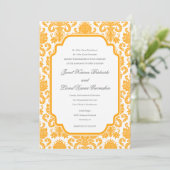 Dark Tangerine Weddings Damask Pattern Custom Invi Kaart (Staand voorkant)